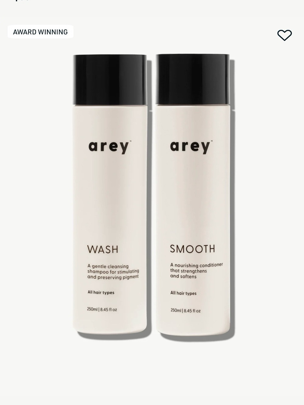 Arey Wash & Smooth Shampoo and Conditioner Set - White
